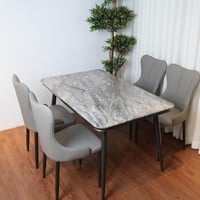 طاولة طعام رخام 4 كرسي بلون رمادي عصري