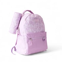 شنطة مدرسية بنفسجية للبنات بتصميم ورود ناعم ومقلمة...