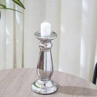 شمعدان سيراميك بتصميم مميز باللون الفضي مقاس 33 سم