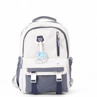 شنطة ظهر مدرسية بتصميم عملي بلون بيج وأزرق مقاس 42...
