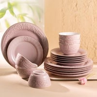 طقم صحون بورسلين بتصميم مميز باللون البنفسجى -18 ق...