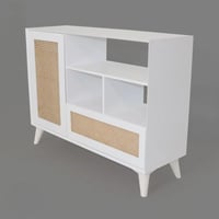 خزانة عرض خشب x راتان باللون الابيض مقاس 85x100x37...