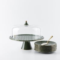طقم تقديم الكيك 9 قطع بتصميم انيق من روزيت لون اخض...