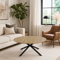 طاولة دائرية بسطح خشبي وقاعده معدن لون بني مقاس 80...