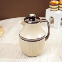 ترمس بتصميم مضلع باللون البيج والاسود - 1 لتر