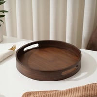 صينية تقديم خشبية دائرية بمقابض جانبية – قطر 30 سم