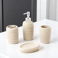 طقم اكسسوارات الحمام سيراميك بتصميم عصري لون بيج -...