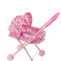 لعبة دمية مع عربة اطفال قابلة للطي لون زهري