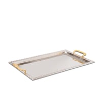 صينية تقديم كروم بتصميم مميز لون فضي مقاس 57x32 سم