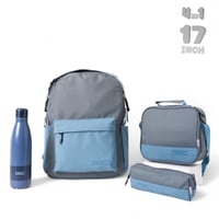 مجموعة شنطة ظهر مدرسية 4 في 1 بتصميم مميز لون رماد...