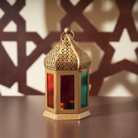 فانوس رمضان معدن بتصميم مميز لون ذهبي مقاس 15 سم-...