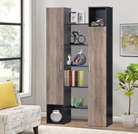 خزانة كتب مودرن بأبواب بنية وأرفف ديكور–بني وأسود