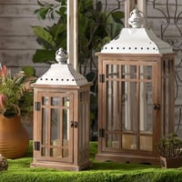 طقم فانوس خشب وحديد أبيض