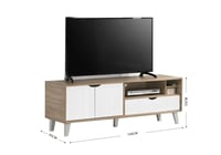 طاولة تلفزيون خشب بيج وأبيض مع أدراج وأبواب تخزين...