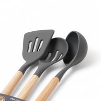 طقم أدوات مطبخ سيليكون بمقابض خشبية – 3 قطع