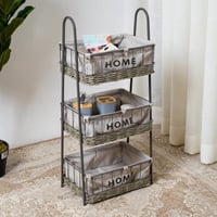 رف تخزين معدني ثلاثة أدوار – بسلال قماش لون رمادي