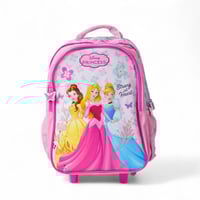 شنطة ترولي مدرسية مع مقلمة بتصميم اميرات لون وردي...