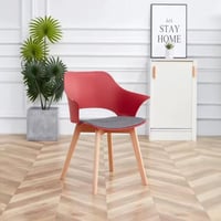 كرسي مفرد بلاستيك بأرجل خشب باللون الاحمر مقاس 60x...