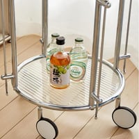 عربة خدمة ترولي دائرية قابلة للطي باللون الفضي مقا...