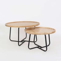 طقم طاولات قهوة خشب بقاعدة حديد لون خشبي واسود - 2...