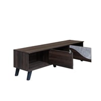 طاولة تلفزيون خشبية مودرن بلون بني مع وحدات تخزين...