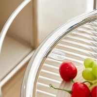 عربة خدمة ترولي دائرية قابلة للطي باللون الفضي مقا...