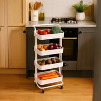 رفوف تخزين ترولي بتصميم أنيق لون أبيض - 4 أدوار