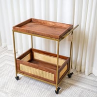 عربة خدمة ترولي خشب بتصميم عصري باللون البني مقاس...