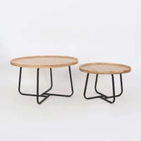 طقم طاولات قهوة خشب بقاعدة حديد لون خشبي واسود - 2...