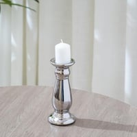 شمعدان سيراميك بتصميم مميز باللون الفضي مقاس 20 سم