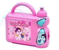 حقيبة لانش بوكس بتصميم كيوتي كيتن لون ازرق و زهري