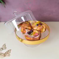 صحن تقديم الكيك بقاعدة وبغطاء لحفظ الحلي لون شفاف...