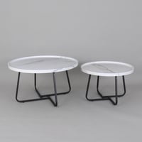 طقم طاولات قهوة خشب بقاعدة حديد بتصميم مميز باللون...