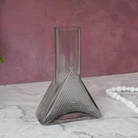 فازة زجاج مصممة بشكل ديكورى مضلع باللون رمادي مقاس...