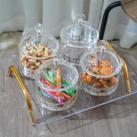 صحن تقديم الحلوي 4 خانة بغطاء مع صينية لون شفاف مق...