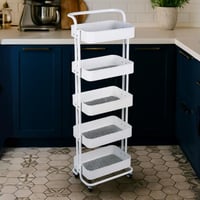 رفوف تخزين ترولي بتصميم أنيق لون أبيض - 5 أدوار