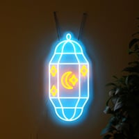 تعليقة جدارية إضاءة نيون بتصميم فانوس لون انارة از...