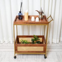 عربة خدمة ترولي خشب بتصميم عصري باللون البني مقاس...