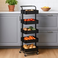 رفوف تخزين ترولي بتصميم أنيق لون أسود - 5 أدوار