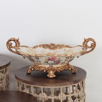 تحفة ديكورية صحن سيراميك بنقوش الأزهار الكلاسيكية...