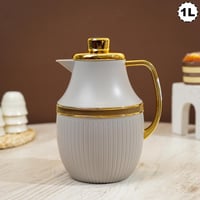 ترمس بتصميم مضلع باللون الرمادي والذهبي - 1 لتر