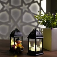 فوانيس معدنية صغيرة مزخرفة مع أضواء LED باللون الا...