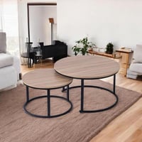 طقم طاولات قهوة خشب بأرجل معدن باللون البني فاتح -...