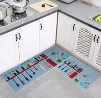 طقم سجاد مطبخ ضد الانزلاق بتصميم أدوات المطبخ – قط...