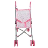 لعبة دمية مع عربة اطفال قابلة للطي لون زهري