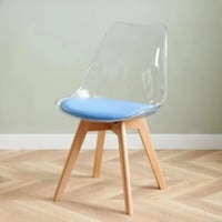 مقعد اكريلك بأرجل خشب ومقعد جلد بتصميم مميز باللون...