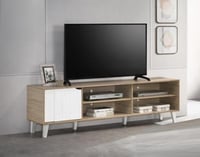 طاولة تلفزيون خشب بيج وأبيض – 181×40×54.5 سم