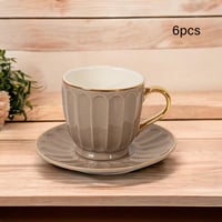 طقم اكواب حليب مع صحون بتصميم عصري لون بني - 6 حبة