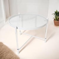 طاولة جانبية زجاج x معدن بتصميم دائرى باللون الابي...