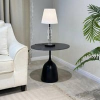 طاولة جانبية سطح سيراميك وقاعدة حديد بلون أسود مقا...